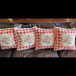 Vintage French Country quality needlepoint pillows set of four Jane Keltner